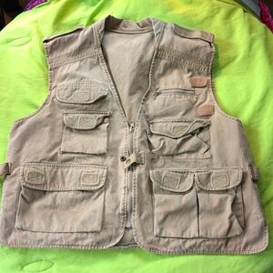 Unbranded Khaki Multi Pocket Canvas Utility Vest Sz Large See Measurements